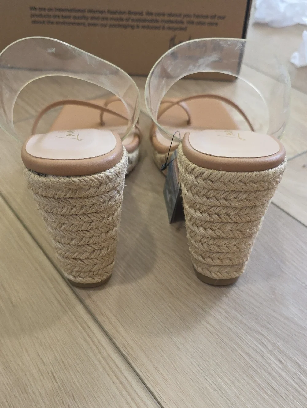 London Rag Clear Strap Espadrille Tan Wedge Sandal
